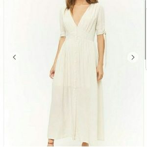 Plunging button front midi dress